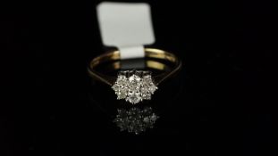 Ten stone diamond cluster ring, mounted in hallmarked 9ct yellow gold, ten brilliant cut diamonds,