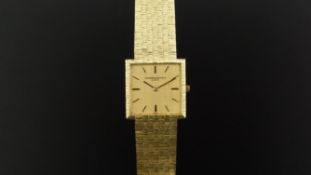 MID SIZE VACHERON & CONSTANTIN 18ct GOLD VINTAGE WRISTWATCH, square linen two tone gold dial with