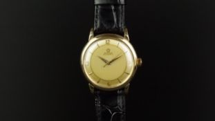 GENTLEMEN'S OMEGA AUTOMATIC 18ct GOLD WRISTWATCH W/ ORIGINAL BOX CIRCA 1952, circular champagne dial