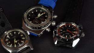 THREE GENTLEMEN'S DIVER'S WRISTWATCHES - CAMY GENEVA MANUAL WIND, ref 7328, 37mm stainless steel