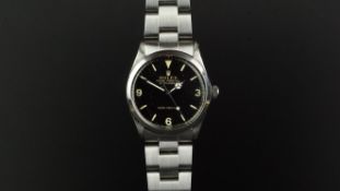 GENTLEMEN'S ROLEX EXPLORER WRISTWATCH REF 5500, round black dial with Arabic numerals at 3,6 & 9 o'