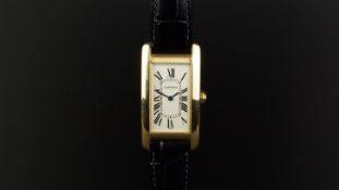 LADIES' CARTIER TANK AMERICAINE 18ct GOLD WRISTWATCH W/ BOX REF. 1720, rectangular off white dial