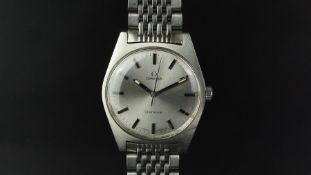 VINTAGE OMEGA GENEVE, circular silvered daily with onyx baton hour markers, stainless steel case