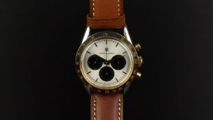 LIMITED EDITION UNIVERSAL GENEVE COMPAX CHRONOGRAPH WRISTWATCH W/BOX REF. 384.445, circular silver