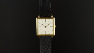 GENTLEMEN'S AUDEMARS PIGUET 18CT GOLD DRESS WRISTWATCH, square off white dial with thin black hour