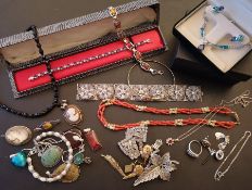 Selection of silver and costume jewellery, including gem set, vintage and a gem set suite by Zales
