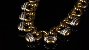 Diamond set Italian necklace mounted in yellow metal stamped 750, signed Renzo Cassetti, circular