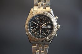 GENTLEMEN'S BREITLING CROSSWIND CHRONOGRAPH WRISTWATCH REF. A13055, circular navy triple register