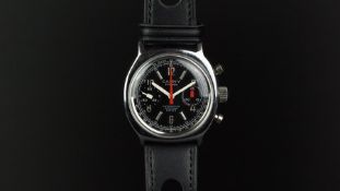 VINTAGE CAUNY PRIMA CHRONOGRAPH, circle dial twin register, outer tracks, re centre seconds, 36mm