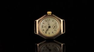 RARE GENTLEMEN'S ROLEX 9K GOLD OCTAGONAL VINTAGE WRISTWATCH CIRCA 1925, circular textured sunburst