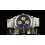BREITLING CHRONOMAT REF B13050.1, circular blue dial, triple register chronograph dials in gold,