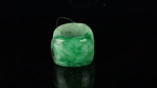 Jade ring, width 23mm, finger size Z+3, approximate weight 36 grams.