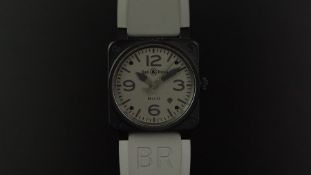 GENTLEMEN'S BELL & ROSS BR 03-92 AVIATION WRISTWATCH W/ BOX & PAPERS, circular grey dial with Arabic