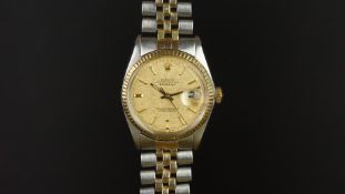 GENTLEMEN'S ROLEX OYSTER PERPETUAL DATEJUST LINEN PIE PAN DIAL WRISTWATCH REF. 1601, circular gold