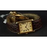 MID SIZE CARTIER TANK 18ct GOLD QUARTZ WRISTWATCH, rectangular patina dial with Roman numerals and