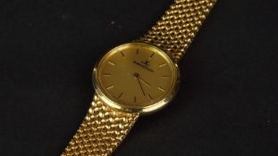 LADIES' JAEGER LECOULTRE WRISTWATCH, circular gold dial with baton hour markers, gold case and
