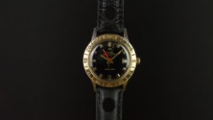 GENTLEMEN'S ZODIAC AEROSPACE GMT AUTOMATIC WRISTWATCH, circular black dial with square gold hour