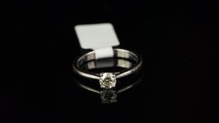 Single stone diamond ring, round brilliant cut diamond weight an estimated 0.36ct, claw set in