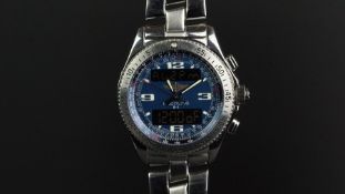 GENTLEMEN'S BREITLING B1 ANALOG/DIGITAL WRISTWATCH, circular blue analog and digital dial with