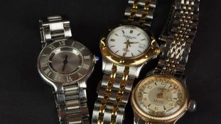 THREE LADIES' WRISTWATCHES - MUST DE CARTIER QUARTZ, ref PL248337, round 27mm stainless steel