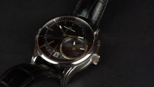 GENTLEMEN'S MAURICE LACROIX MOONPHASE DATE WRISTWATCH, circular black dial with silver hour