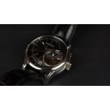 GENTLEMEN'S MAURICE LACROIX MOONPHASE DATE WRISTWATCH, circular black dial with silver hour