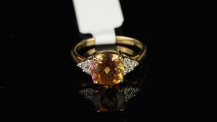 Citrine and diamond ring, mounted in 9ct yellow gold, finger size L, gross weight approximately 2.