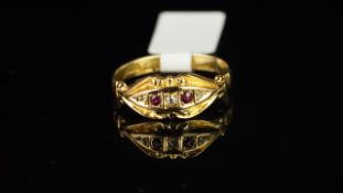Victorian 18ct yellow gold ruby and diamond ring, mounted in 18ct yellow gold, finger size Q,