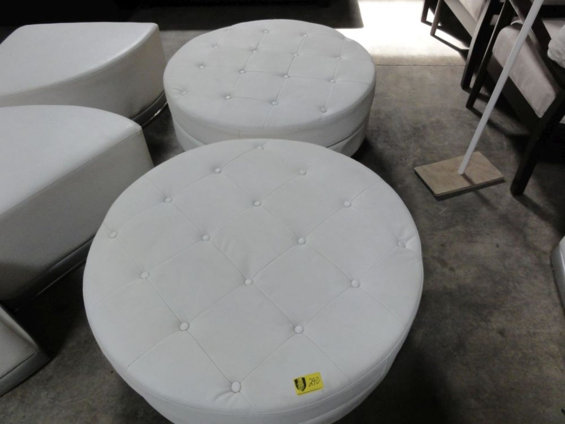 White Tufted Round Ottomans