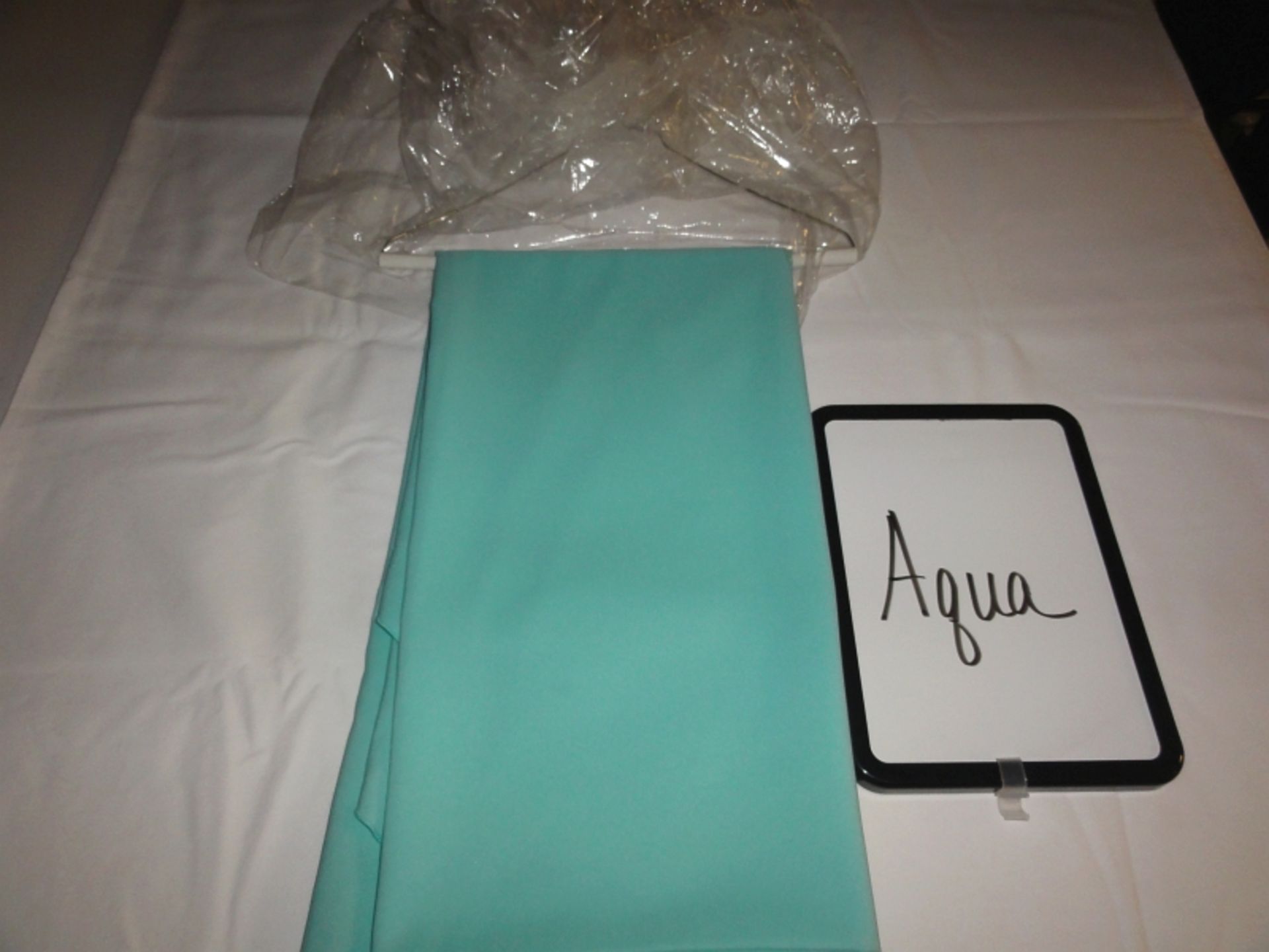 LINEN, POLY AQUA 7" X 105" ANGLED TIE/SASH - Lot of 360