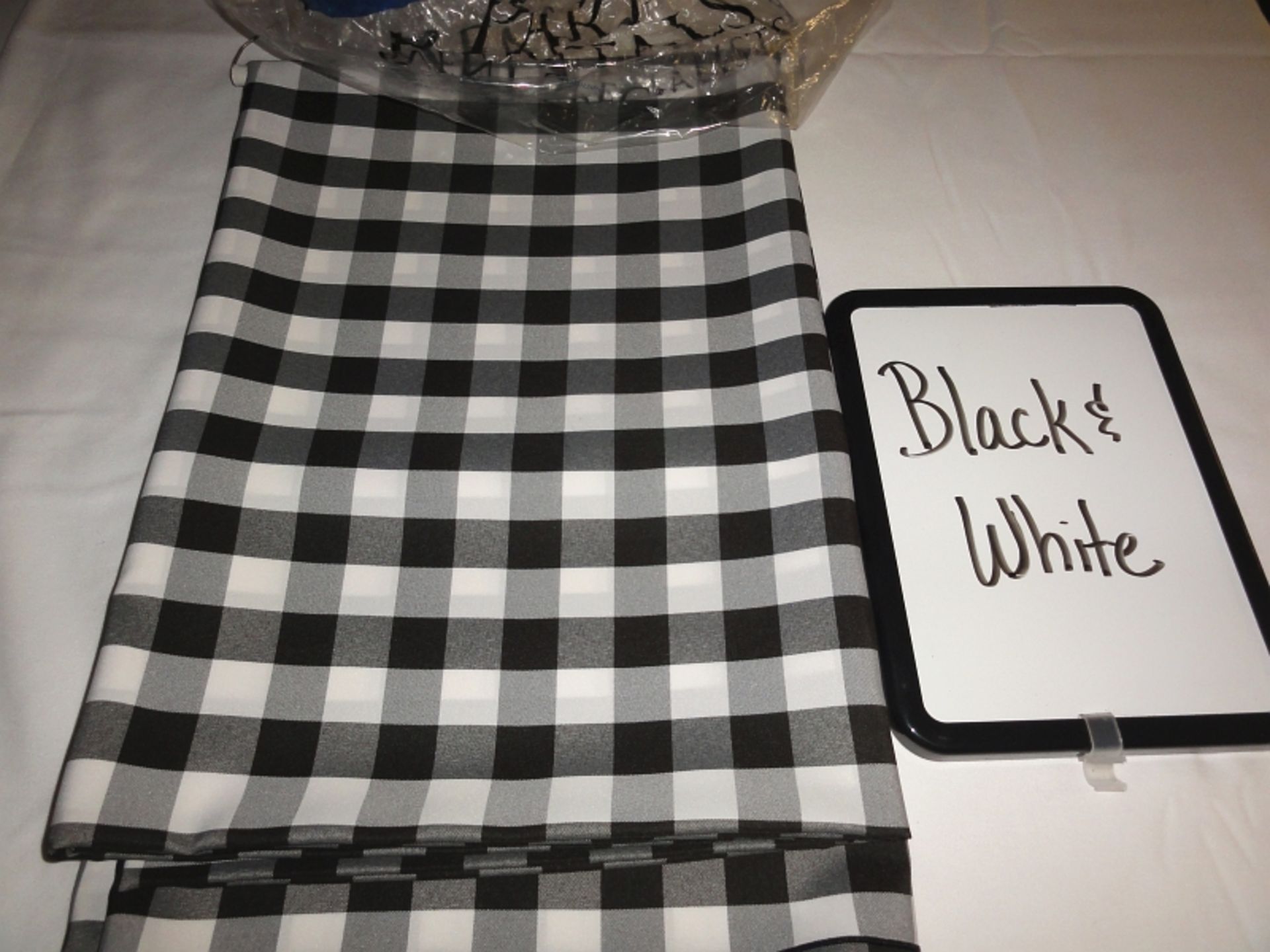 LINEN, POLY LINEN CHECK BLACK & WHITE 72" SQUARE