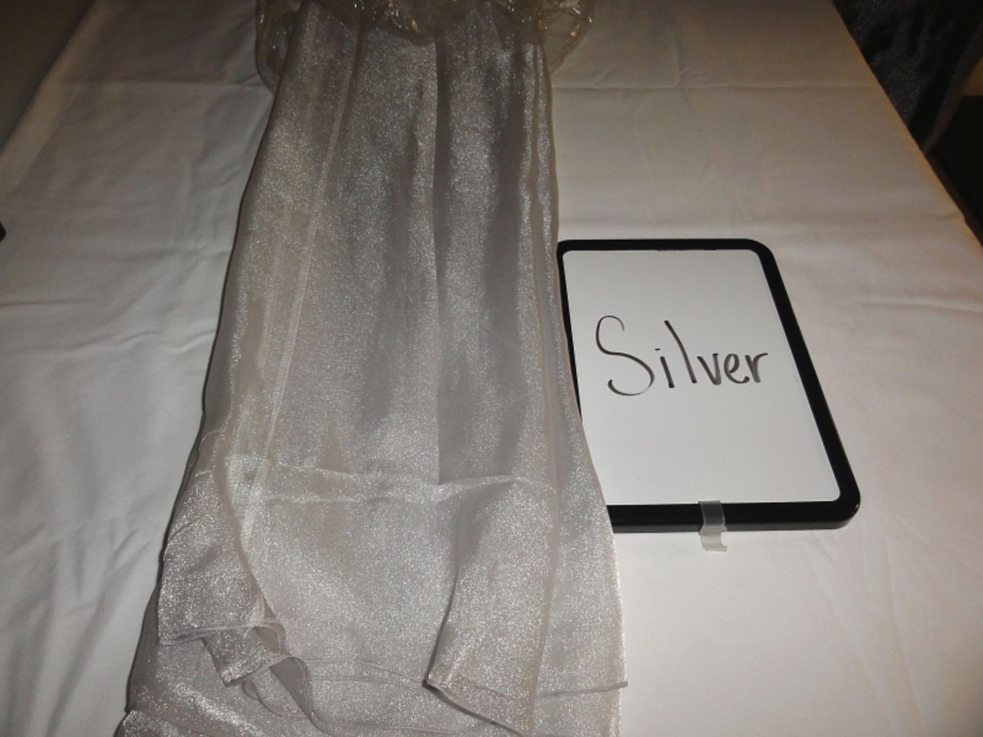 LINEN, ORGANZA SILVER 7" X 105" ANGLED TIE/SASH - Lot of 238