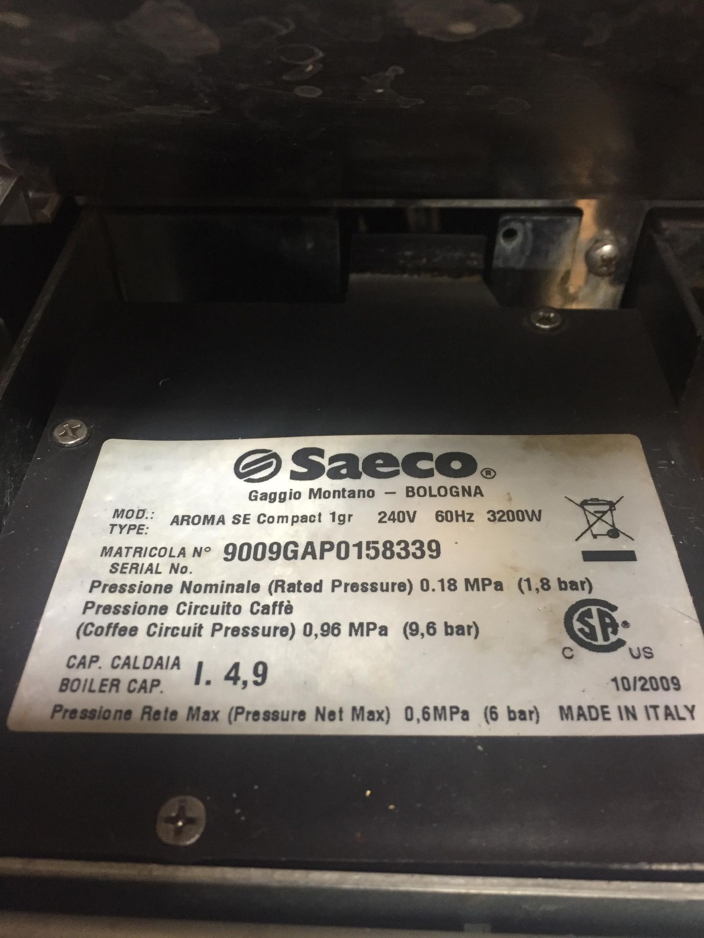 Saeco AROMA SE100 Espresso Machine, Single head, Manual operation - Image 4 of 4