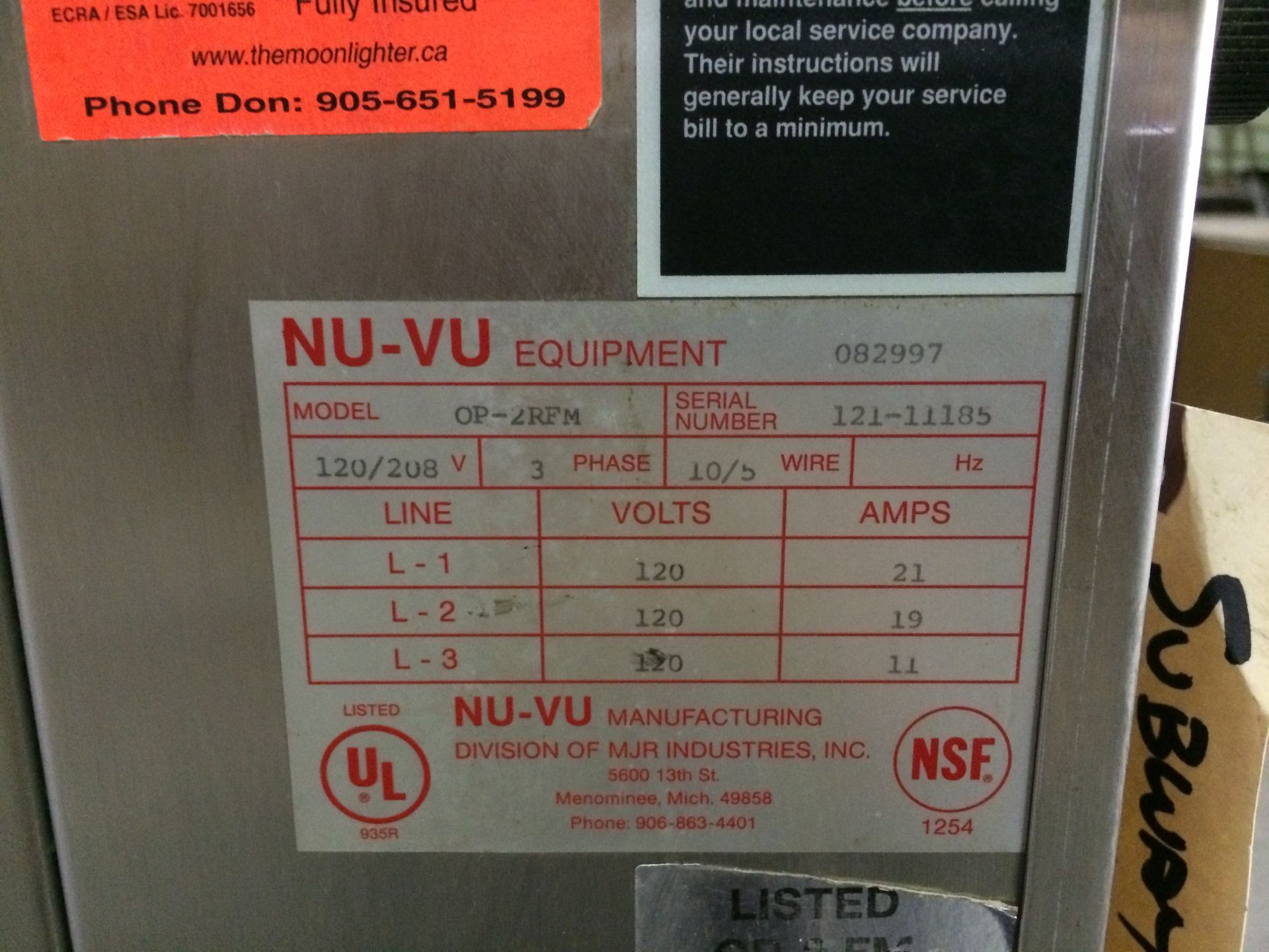 Oven Proofer Combo - as is - NU-VU Model: OP-2RFM 120/208V, 3 Phase Dimensions: 85(h) x 35(w) x 22( - Image 2 of 2