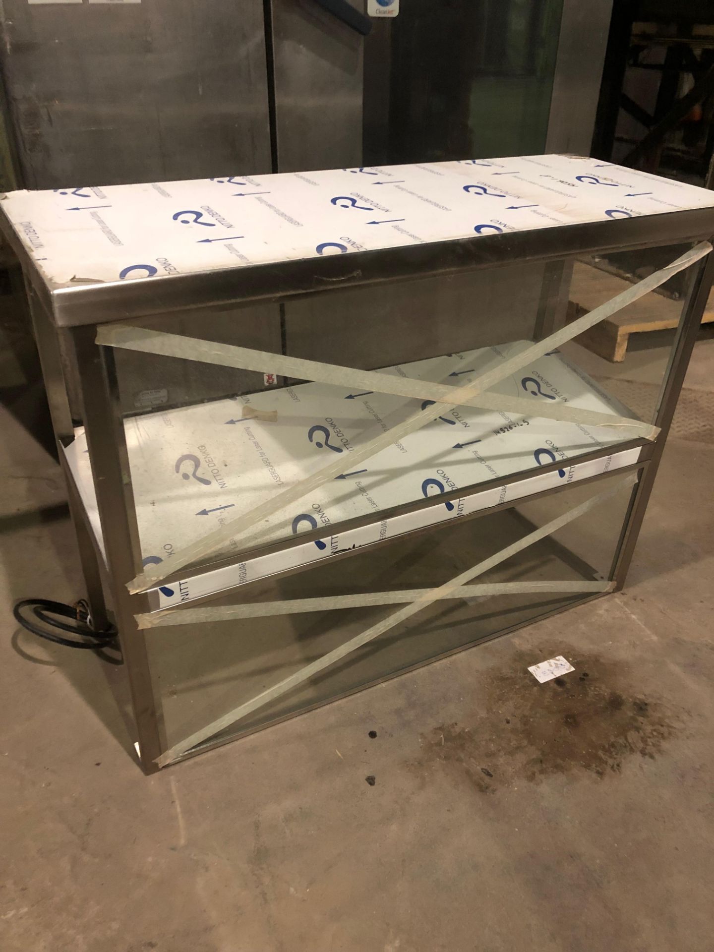 New Custom fabricated overshelf c/w glass, 36"