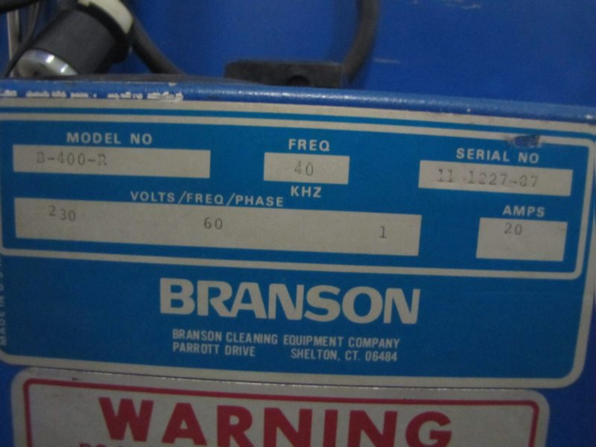 Branson Model B-400-R Ultrasonic Vapor Degreaser, S/N: 11-1227-97, 10” X 12” X 8” Dual? Sump, - Image 2 of 6