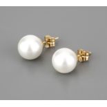 A pair of South Sea cultured pearl stud earrings. The saltwater cultured pearls to post and