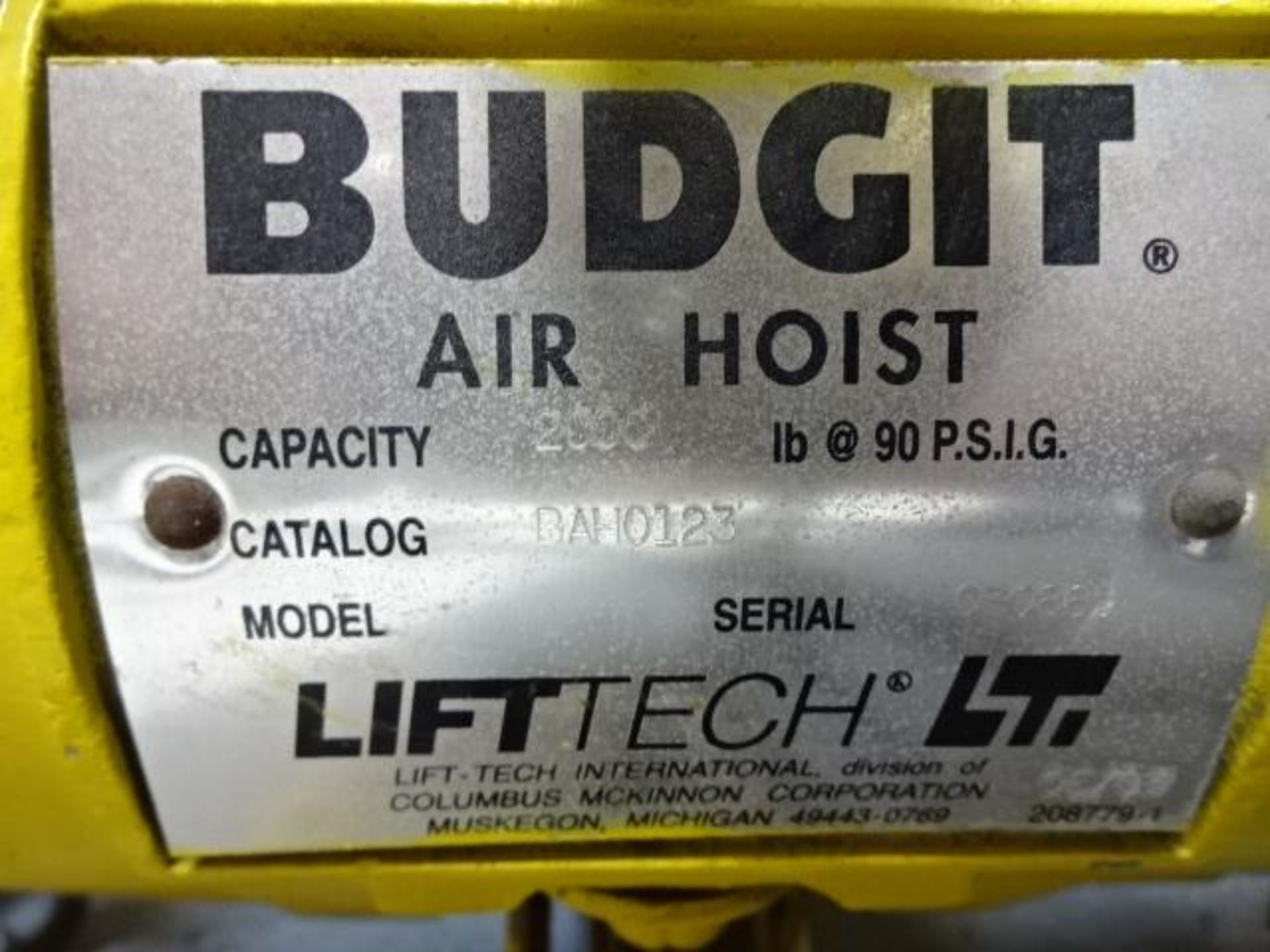 PALAN À L'AIR / BUDGIT HOIST 1 TON - Air Hoist / BUDGIT HOIST 1 TON - Image 2 of 4