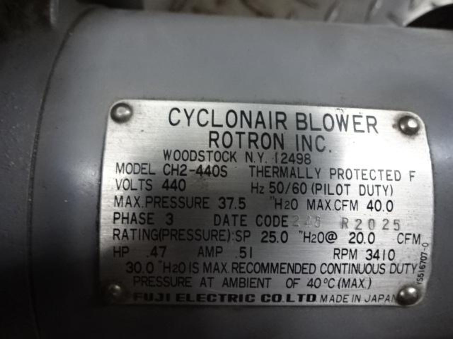 Blower cyclonair, .47 hp , 440 volt - Image 3 of 5