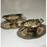 Pair of Antique Silver Plated Sauce Boats with Integral under-plate