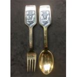 A Michelsen Danish Sterling Silver Gilt & Enamel Year Spoon & Fork - 1973