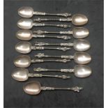 set of 12 Antique Continental Silver Apostle Spoons each measure approx 12.5cm long total weight 200