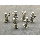 6 Dutch Dolls House Miniature Silver Figures playing instruments