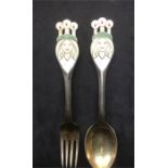 A Michelsen Danish Sterling Silver Gilt & Enamel Year Spoon & Fork - 1959