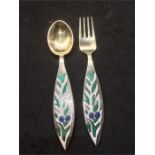 A Michelsen Danish Sterling Silver Gilt & Enamel Year Spoon & Fork - 1970