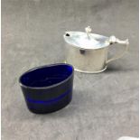 Large Antique Silver Hallmarked Mustard Pot with Blue Glass Liner silver weight 90g without liner