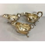 3 Hallmarked Silver Gravy Boats total silver weight 410g