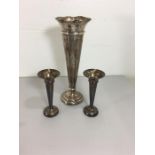 3 Silver weighted flower vases