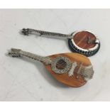 2 Vintage miniature silver musical instruments