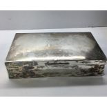 Large Silver Cigarette Box engraved measures approx 9.5ins by5.75ins 2.5 ins deep